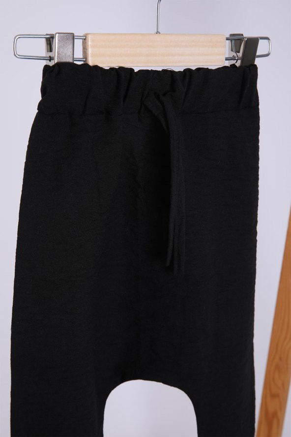 Babyhola Pamuk Bluz Keten Pantolon Kız Erkek Çocuk Salaş Takım Siyah 1512 - 4