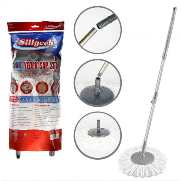 Yüzey Yer Temizleme Süper Emici Sillgech 360 Derece Dönen Saplı Mikrofiber Yedek Mop Paspas Set - 2