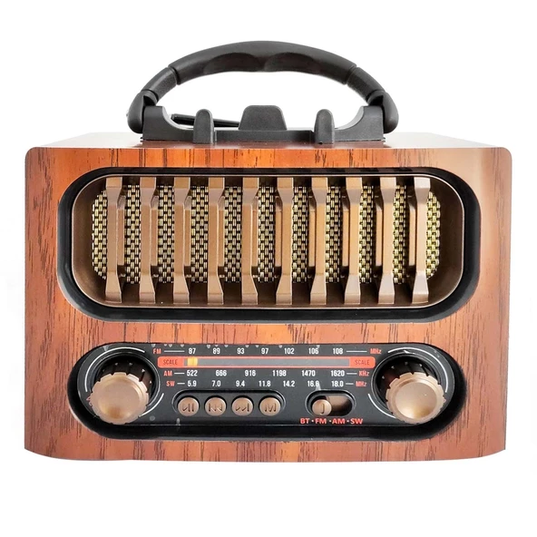 RADYO NOSTALJİ ŞARJLI PİLLİ BT/USB/SD/AUX/FM TELEFON STANDLI CAMERON CM-1966BT KAHVERENGİ