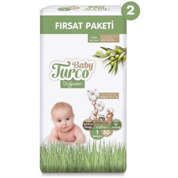 Baby Turco Doğadan Ekonomik Fırsat Paketi Bebek Bezi 1 Numara Newborn 100 Adet - 2