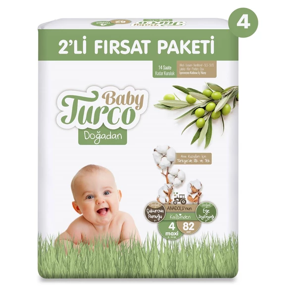 Baby Turco Doğadan 2'li Mega Fırsat Paketi Bebek Bezi 4 Numara Maxi 328 Adet - 2