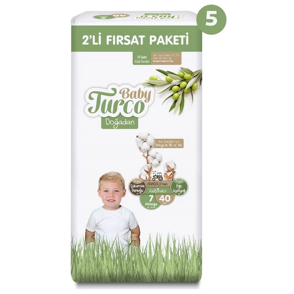 Baby Turco Doğadan 2'li Ultra Fırsat Paketi Bebek Bezi 7 Numara Xxlarge 200 Adet - 2