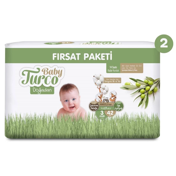 Baby Turco Doğadan Ekonomik Fırsat Paketi Bebek Bezi 3 Numara Midi 84 Adet - 2