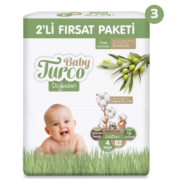 Baby Turco Doğadan 2'li Süper Fırsat Paketi Bebek Bezi 4 Numara Maxi 246 Adet - 2