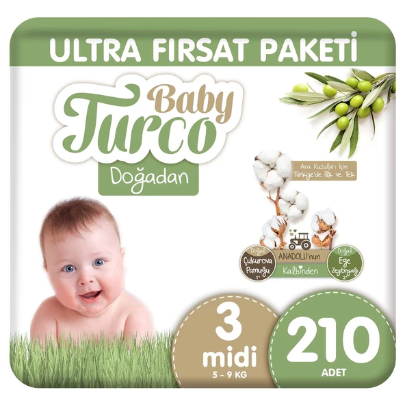 Baby Turco Doğadan Ultra Fırsat Paketi Bebek Bezi 3 Numara Midi 210 Adet
