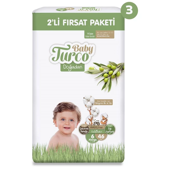 Baby Turco Doğadan 2'li Süper Fırsat Paketi Bebek Bezi 6 Numara Xlarge 138 Adet - 2