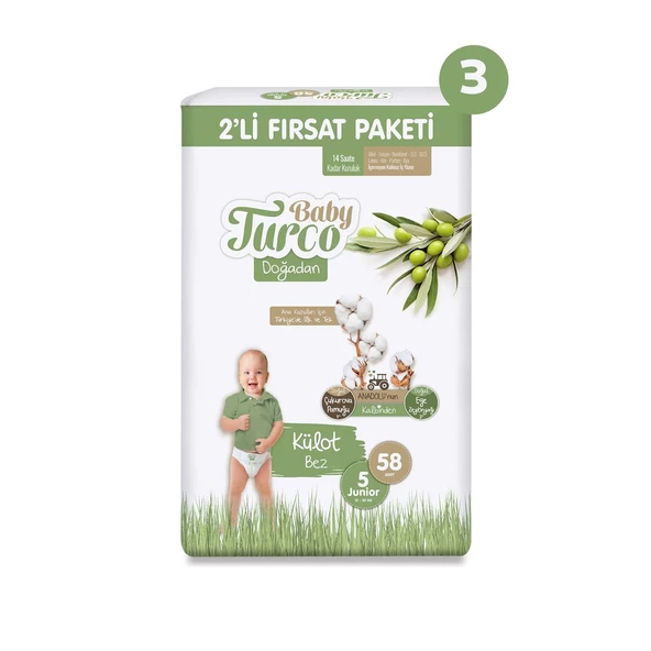 Baby Turco Doğadan 2'li Süper Fırsat Paketi Külot Bez 5 Numara Junior 174 Adet - 2