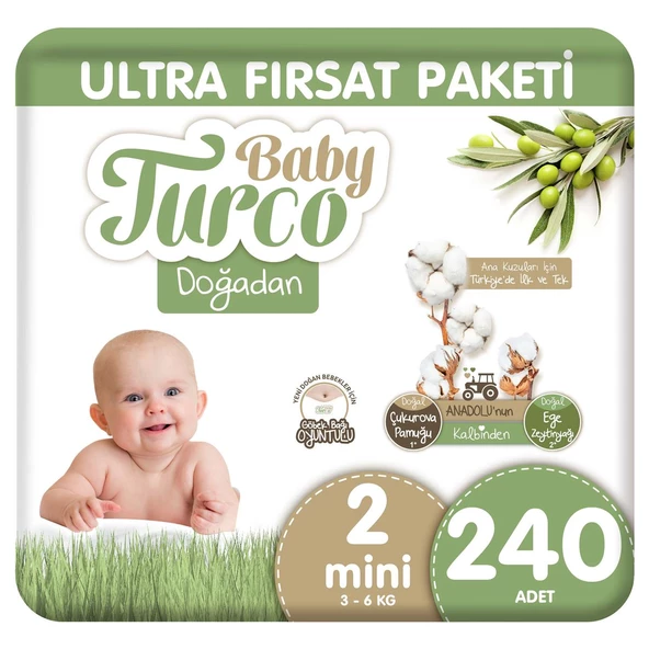 Baby Turco Doğadan Ultra Fırsat Paketi Bebek Bezi 2 Numara Mini 240 Adet