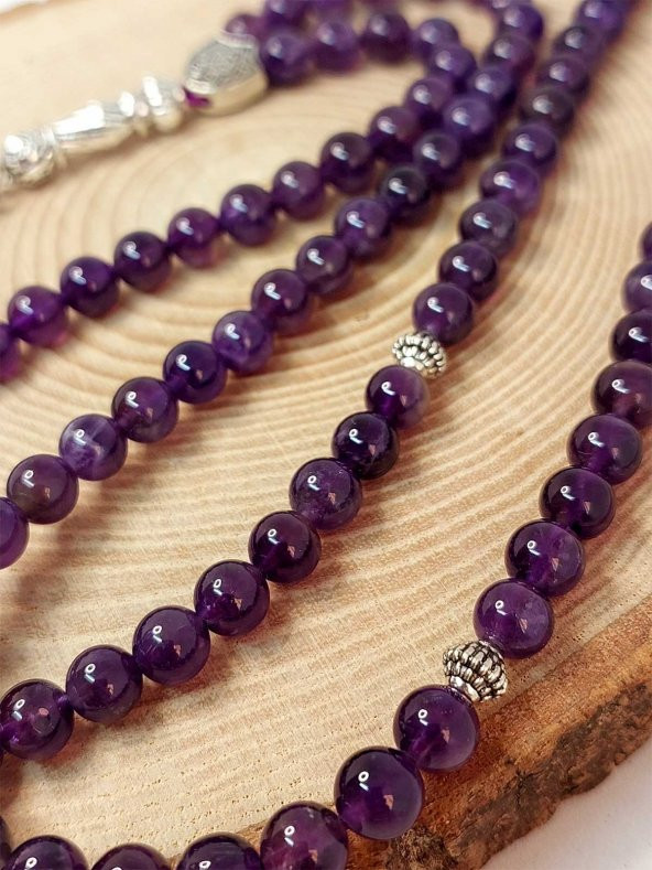 Ametist Taşı Koyu Renk 99luk Tesbih 6mm - 4