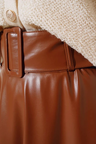 Kemerli Deri Etek Taba - Resim 4