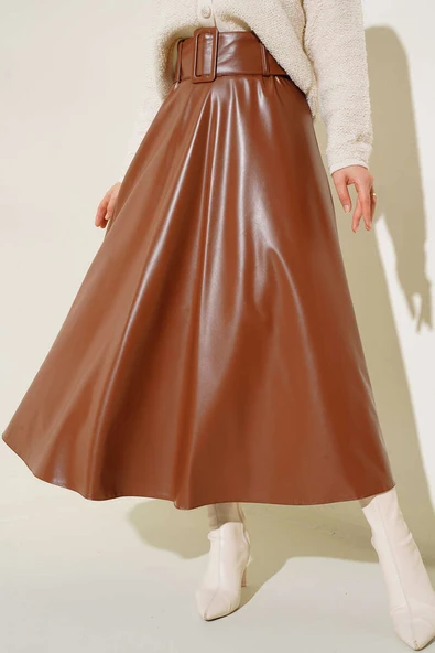 Kemerli Deri Etek Taba ürün görseli 1