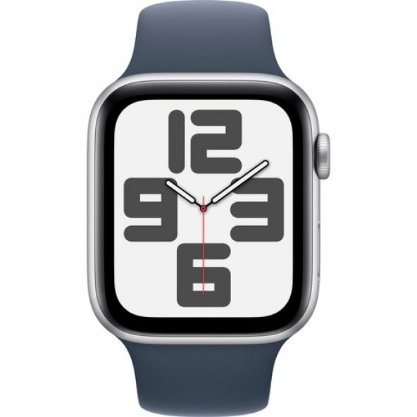 Apple Watch SE 2.Nesil (2023) GPS 44mm Silver Aluminium Case with Storm Blue Sport Band - S/M