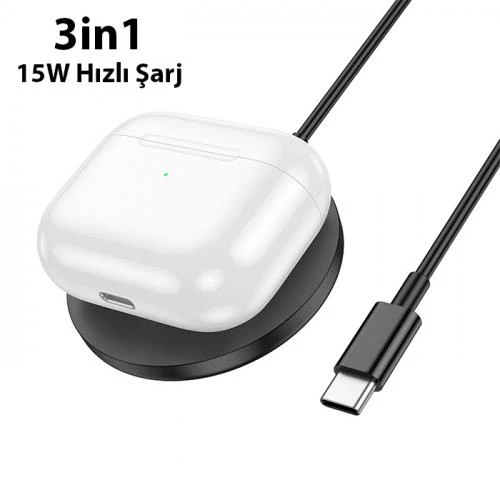 Coofbe HC Seri Akım Koruma Manyetic 15W 3in1 Kablosuz Şarj Saat Şarjı Kulaklık Şarjı 1Mt Type-C Kablo - 7