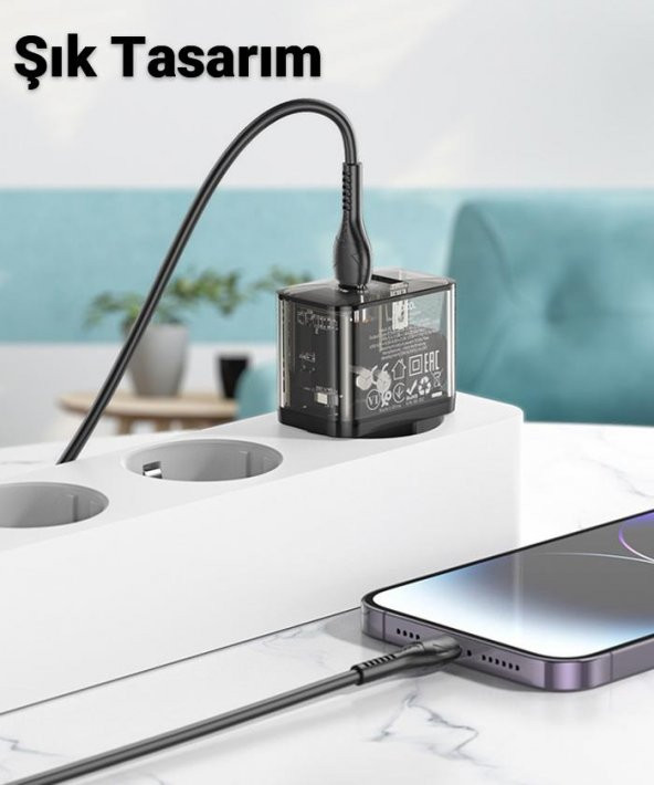 Coofbe HC Seri Şeffaf Şarj Akım Korumalı QC3.0+20W Şarj Başlık USB+Type-C Girişli Şarj Başlığı - 4