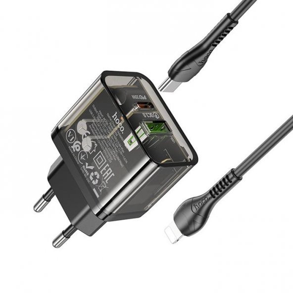 Coofbe HC Seri Şarj Akım Korumalı 20W Type-C USB Girişli Şarj Başlığı Ve 1Mt Lightning Kablo Şarj Seti İphone İle Uyumlu - 3