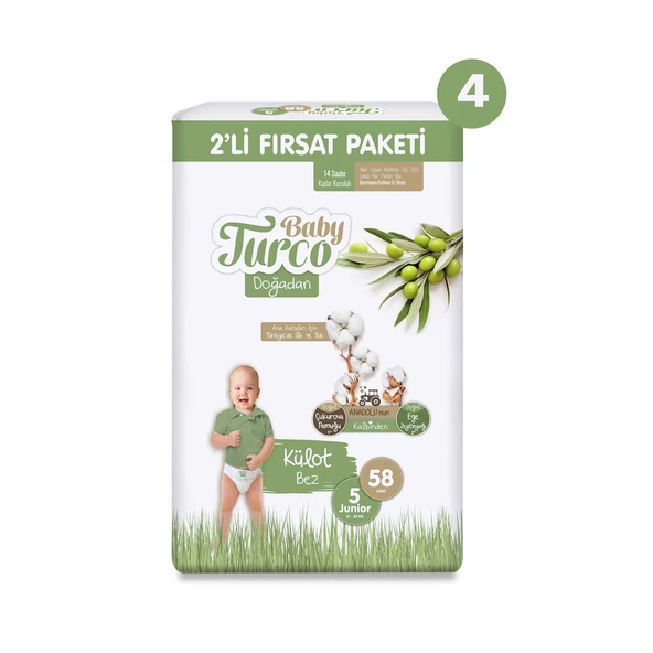 Baby Turco Doğadan 2'li Mega Fırsat Paketi Külot Bez 5 Numara Junior 232 Adet - 2