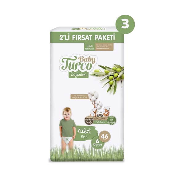 Baby Turco Doğadan 2'li Süper Fırsat Paketi Külot Bez 6 Numara Xlarge 138 Adet - 2