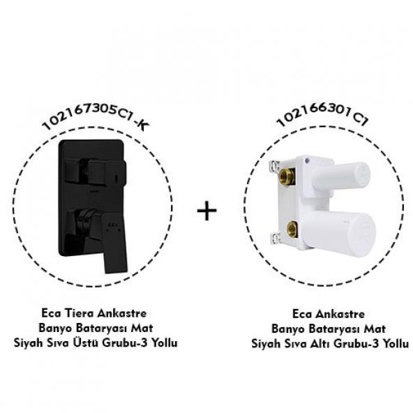 Eca Tiera Ankastre Mat Siyah Banyo Bataryası 2 Parça Set / 3 Yollu (102167305C1-K+102166301C1) - 2