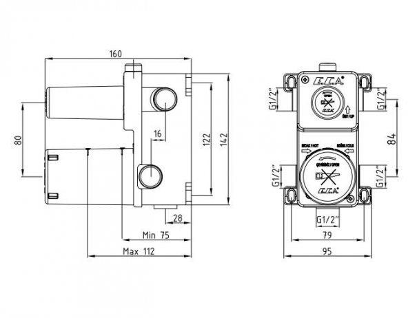 Eca Tiera Ankastre Mat Siyah Banyo Bataryası 2 Parça Set / 3 Yollu (102167305C1-K+102166301C1) - 5