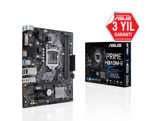ASUS PRIME H310M-E R2.0 Intel H310 LGA1151 DDR4 2666 HDMI VGA M2 USB3.1 LED mATX Win7 + Win10 destekli