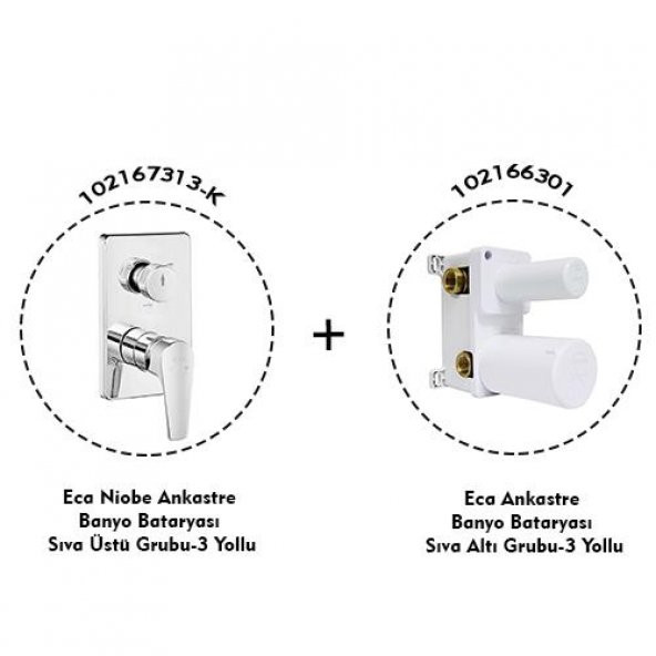 Eca Niobe Ankastre Banyo Bataryası 2 Parça Set / 3 Yollu (102167313-K+102166301) - Resim 2
