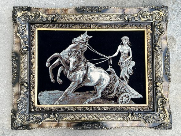 Olimpiyatlarda Yarışan Romalı Güzel Kadın Temalı Halı Tablo 95x74cm - İran Tebriz Halı Kilim Tablo - 2