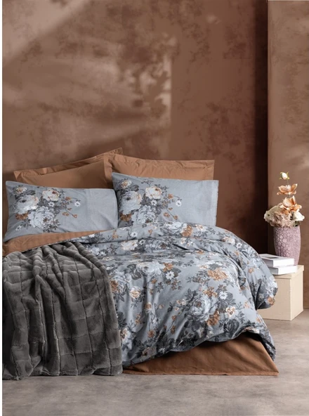 Cotton Box Çift Kişilik Trim Battaniyeli Nevresim Takımı Smooth Antrasi