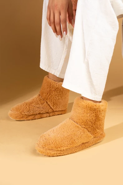 Pembe Potin Rahat Taban Peluş Kumaş Bilekte Kadın Ev Botu Panduf CK-455-23 - Resim 2