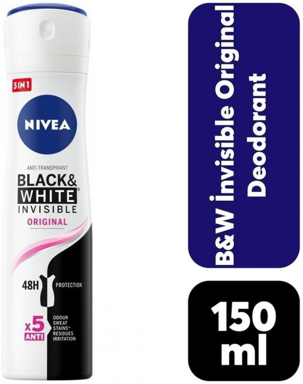 Nivea Black & White Invisible Original Kadın Sprey Deodorant 150 ML