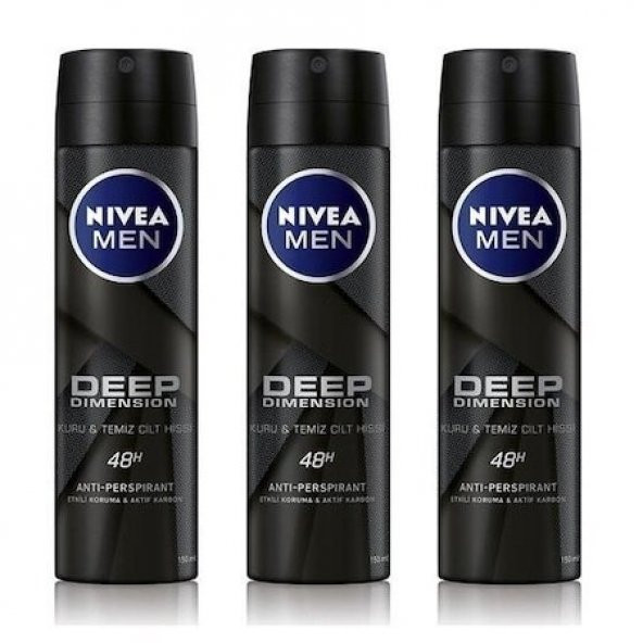 Nivea Men Deep Dimension Erkek Sprey Deodorant 3 x 150 ML ürün görseli 1