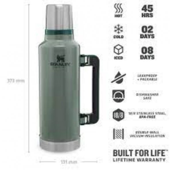 Stanley Klasik Vakumlu Paslanmaz Çelik Yeşil Termos 1.9 LT 10-07934-003 - 2