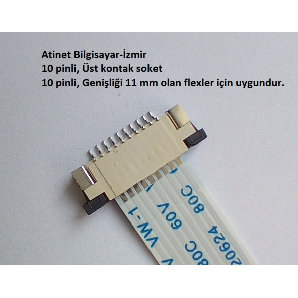 10 Pin, 1 mm Adımlı Üst kontak flex Soketi. Flex Ffc Konnektörü 10-1-Üst - 2