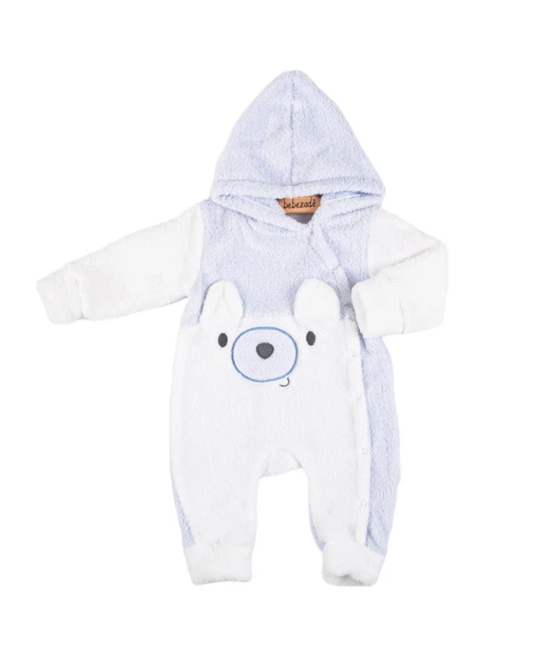 Bebezade Welsoft Kapşonlu Bear Erkek Bebek Tulum Mavi