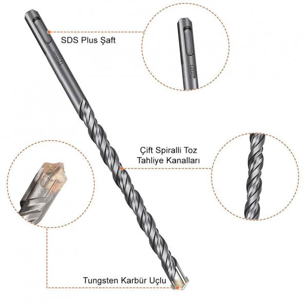 CAT DA03901 10 Parça Tungsten Karbür SDS-Plus Beton Matkap Uç Seti - 6