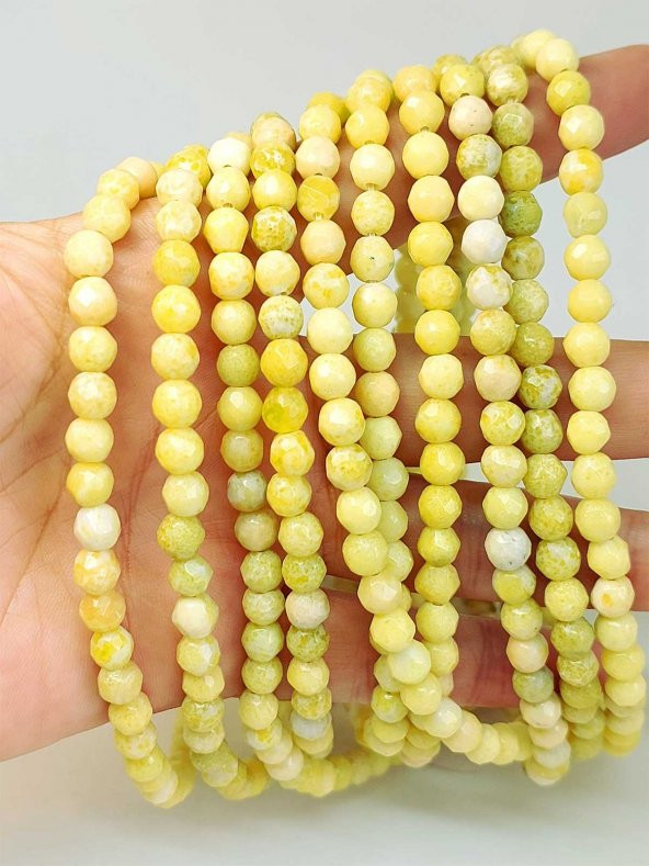 Peridot (Zebercet) Taşı Açık Yeşil-Beyaz Alacalı Faset Kesim Dizi 6mm ürün görseli