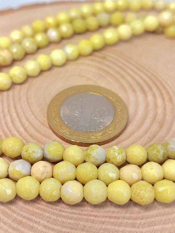 Peridot (Zebercet) Taşı Açık Yeşil-Beyaz Alacalı Faset Kesim Dizi 6mm - Resim 2