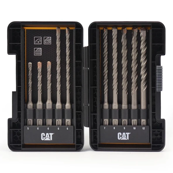 CAT DA03901 10 Parça Tungsten Karbür SDS-Plus Beton Matkap Uç Seti - 12