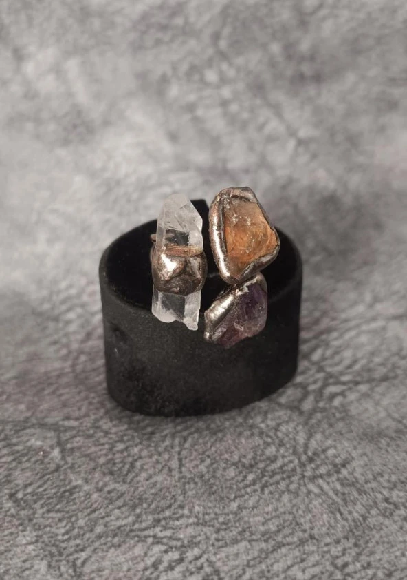 Yüzük Doğal Drusy Taş Çelik Ayarlanabilir Kadın Erkek Yüzük Takı Aksesuar