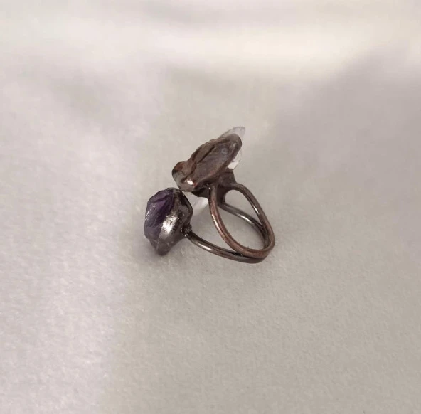 Yüzük Doğal Drusy Taş Çelik Ayarlanabilir Kadın Erkek Yüzük Takı Aksesuar - 4