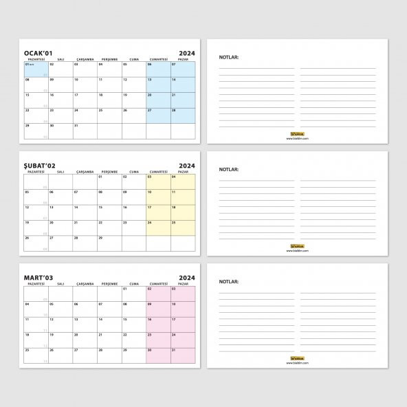 2024 Takvimi, Aylık Planlama, 2024 Masa Takvimi, 2024 Calendar, Monthly Planning, 2024 Desk Calendar - 4