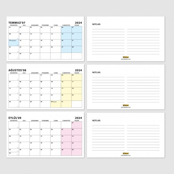 2024 Takvimi, Aylık Planlama, 2024 Masa Takvimi, 2024 Calendar, Monthly Planning, 2024 Desk Calendar - 6