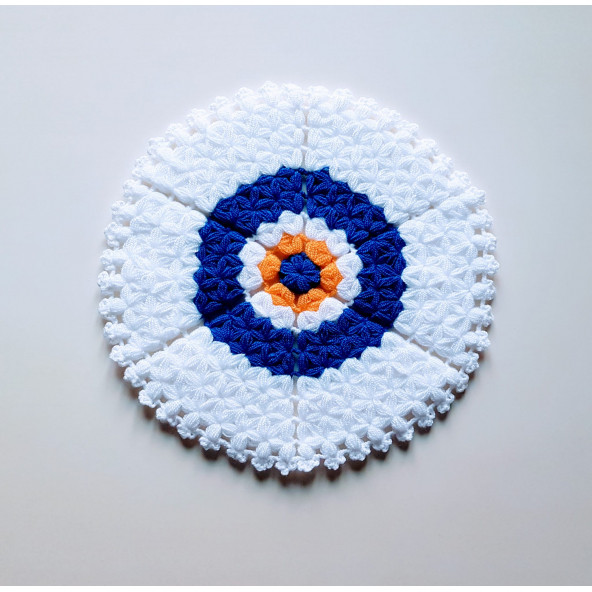 Banyo Lifi Yün El Örmesi 3'lü Ceyizlik Seti Nazar Bocuklu Desenli - 5