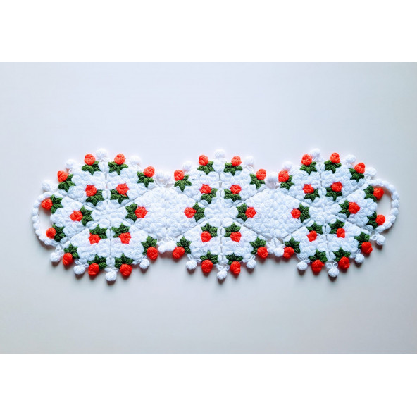 Banyo Lifi Yün El Örmesi 2'li Ceyizlik Seti Çiçek Desenli TURUNCU - 2