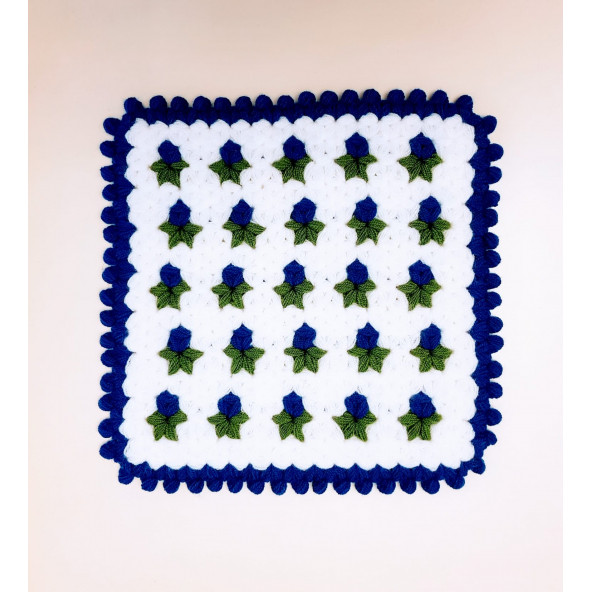 Banyo Lifi Yün El Örmesi Kare 1 Adet - 8 Renk Çiçek Desenli - 2