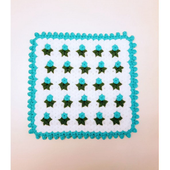 Banyo Lifi Yün El Örmesi Kare 1 Adet - 8 Renk Çiçek Desenli - 3