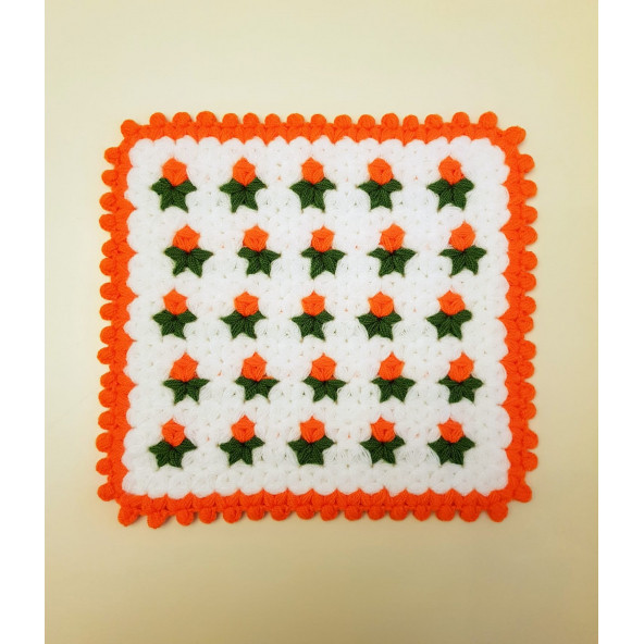 Banyo Lifi Yün El Örmesi Kare 1 Adet - 8 Renk Çiçek Desenli - 4