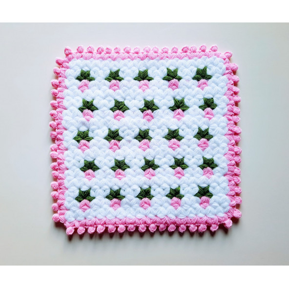 Banyo Lifi Yün El Örmesi Kare 1 Adet - 8 Renk Çiçek Desenli - 5