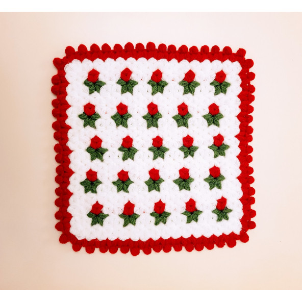 Banyo Lifi Yün El Örmesi Kare 1 Adet - 8 Renk Çiçek Desenli - 6