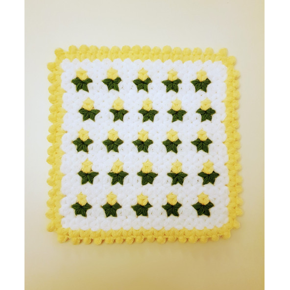 Banyo Lifi Yün El Örmesi Kare 1 Adet - 8 Renk Çiçek Desenli - 7