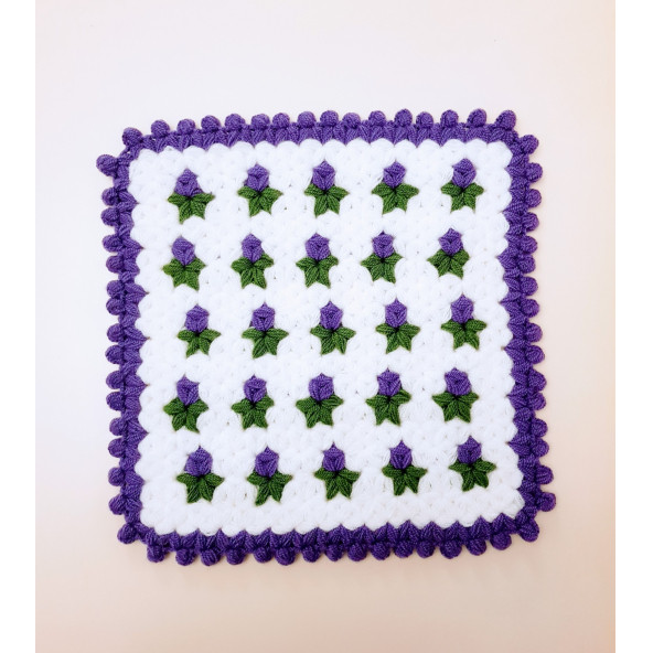 Banyo Lifi Yün El Örmesi Kare 1 Adet - 8 Renk Çiçek Desenli - 8